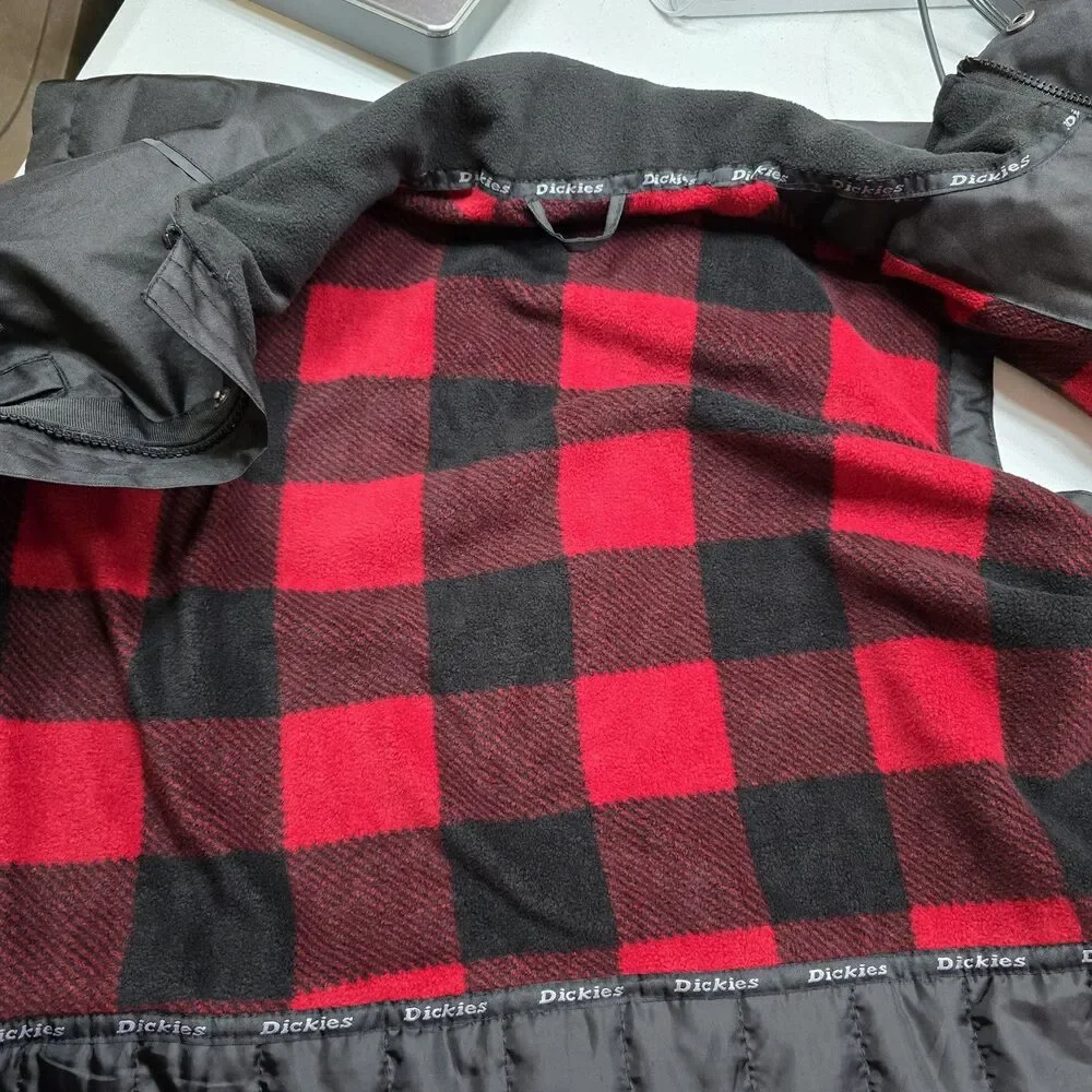 Dickies Utility Work Wear Vest 3XL Black Zip Quilted Flannel Lined Pockets EUC